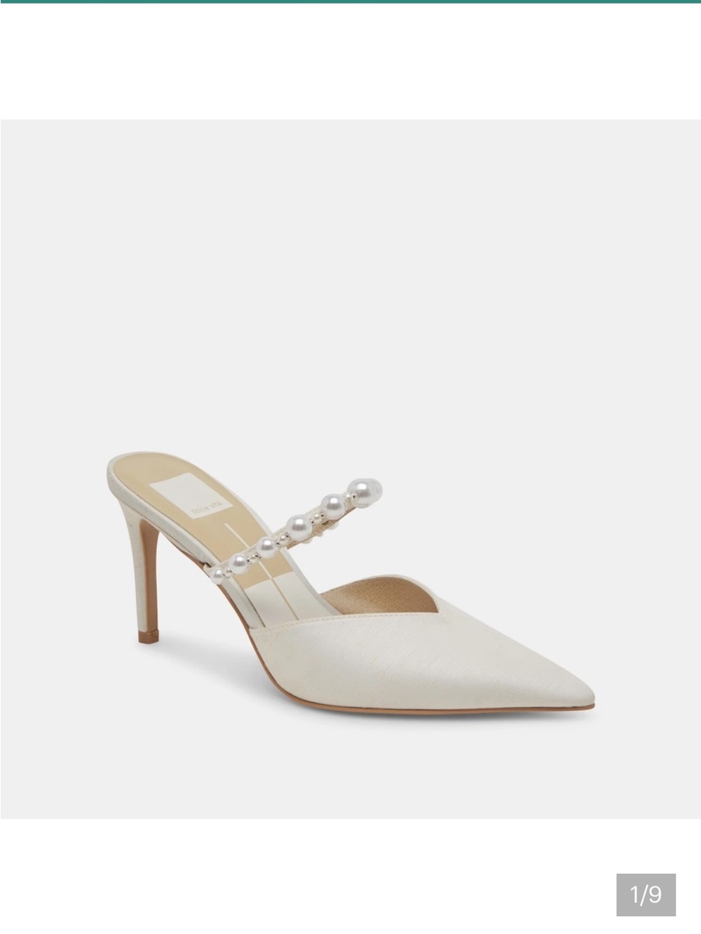 Dolce Vita Ivory Pointed-Toe Pearl-Strap Mule Heels